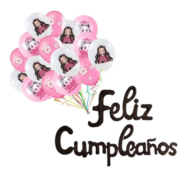 Set Globo aluminio + Globos Látex Cumpleaños Nezuko