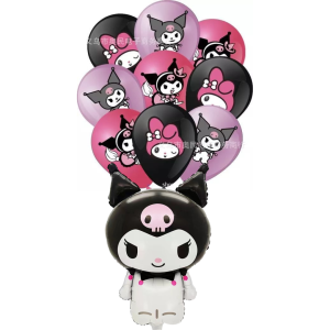 Set 12 Globos Látex Decorativo + personaje Kuromi