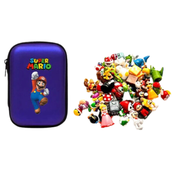 Estuche Mario Bros +set 12 figuras para coleccionar (azul)