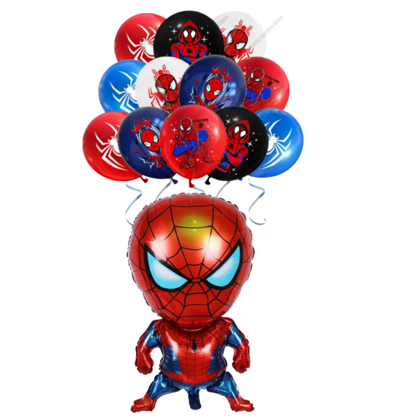 Set 12 Globos Látex Decorativo + Personaje Spiderman