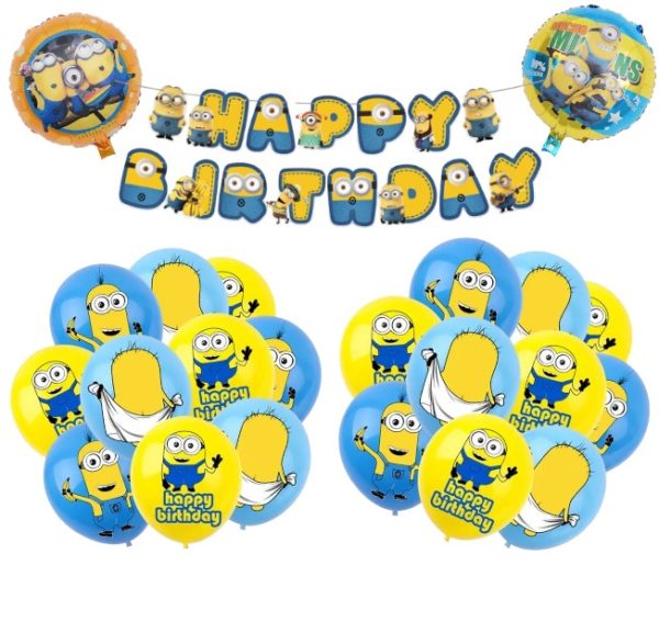 Set Banderín + Globos Látex Cumpleaños Minions