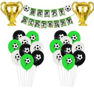Set Banderín + Globos Látex Cumpleaños Futbol