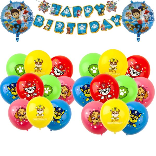 Set Banderín + Globos Látex Cumpleaños Paw Patrol