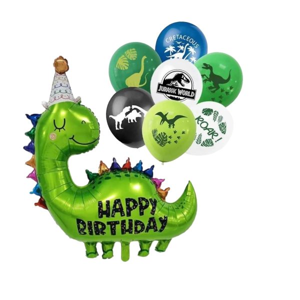 Set Globo Aluminio + Látex Cumpleaños Dinosaurio