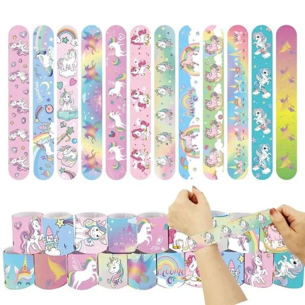Pulseras Slap Decorativas 12 Unidades Cumpleaños Unicornio