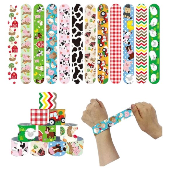 Pulseras Slap Decorativas 12 Unidades Cumpleaños Animales de la Granja