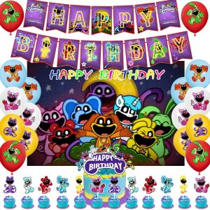 Set Decorativo + Fondo Telón Cumpleaños Poppy Playtime Smiling Critters
