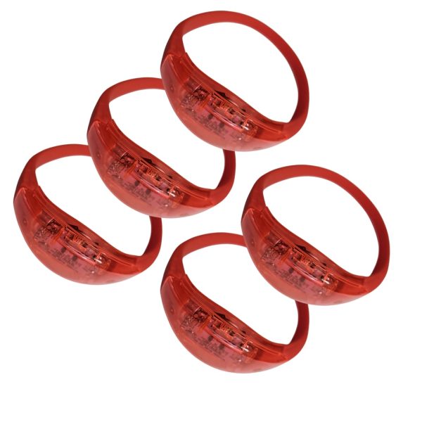Pulseras Fluorescente Led, Control Sonido color rojo (pack 5und)