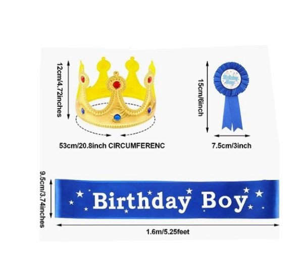Corona y banda Fiesta de Cumpleaños (Azul) niño - Imagen 2