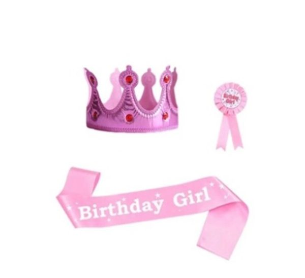 Corona y banda Fiesta de Cumpleaños ( Rosa)