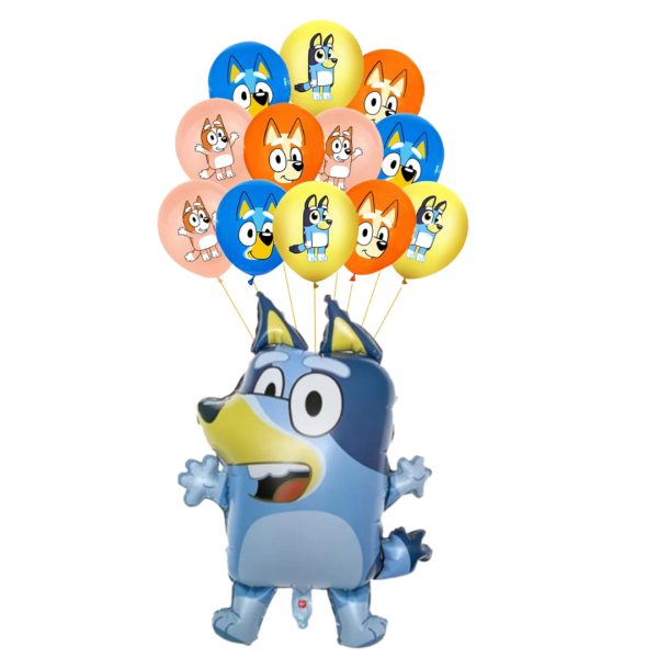Set 12 Globos Látex Decorativo + Personaje Bluey