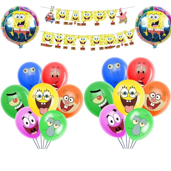 Set Banderín + Globos Látex Cumpleaños Bob Esponja - Imagen 2
