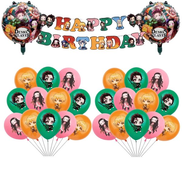 Set Banderin + Globos Látex Cumpleaños Demon Slayer - Imagen 2