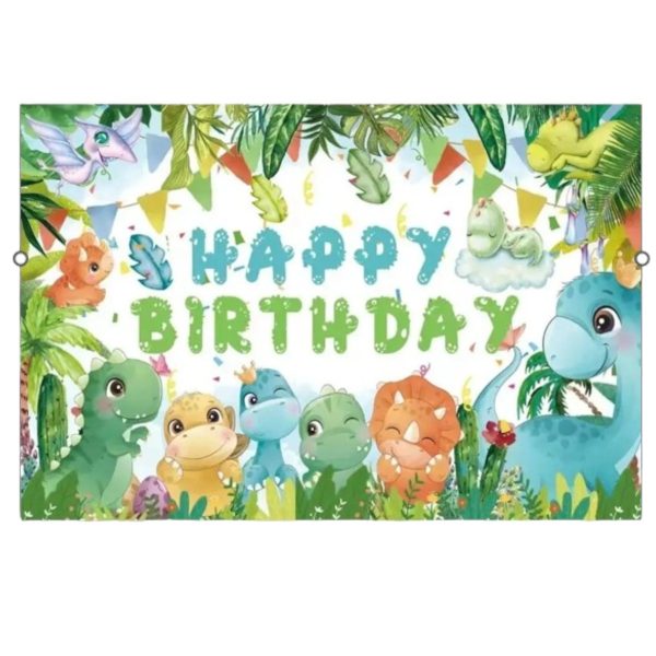 Fondo Telón Decorativo Para Fotografía, Cumpleaños Dinosaurios Bebe verde 150cm x 100cm