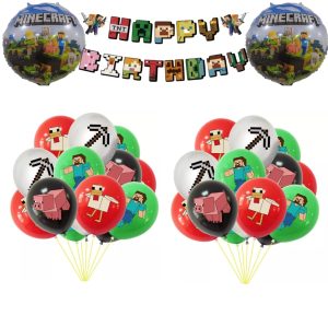 Set Decorativo + Globos Látex Cumpleaños Minecraft