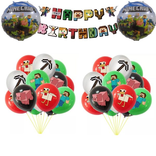 Set Decorativo + Globos Látex Cumpleaños Minecraft
