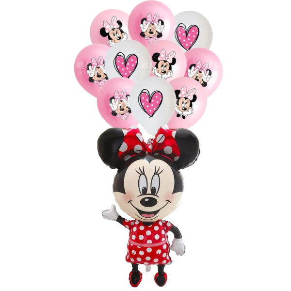 Set 12 Globos Látex Decorativo + Personaje Minnie Mouse