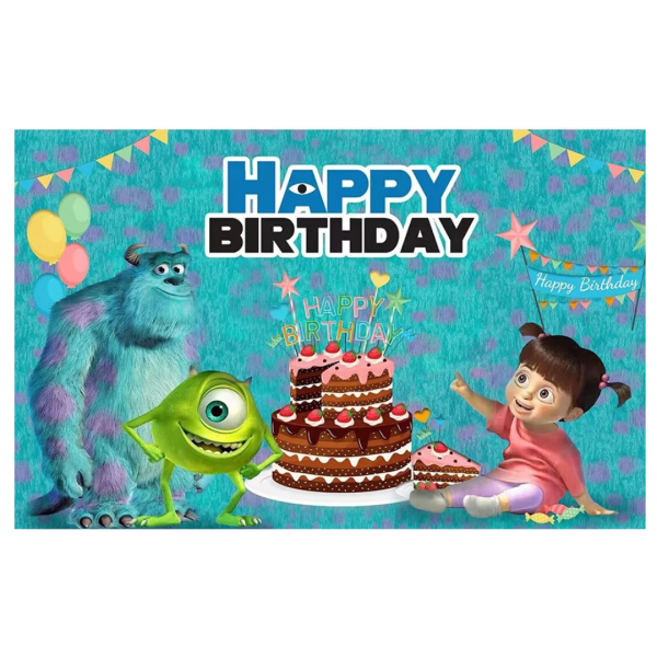 Fondo Telón Decorativo Fotografía, Cumpleaños Monsters Inc 150cm x 100cm