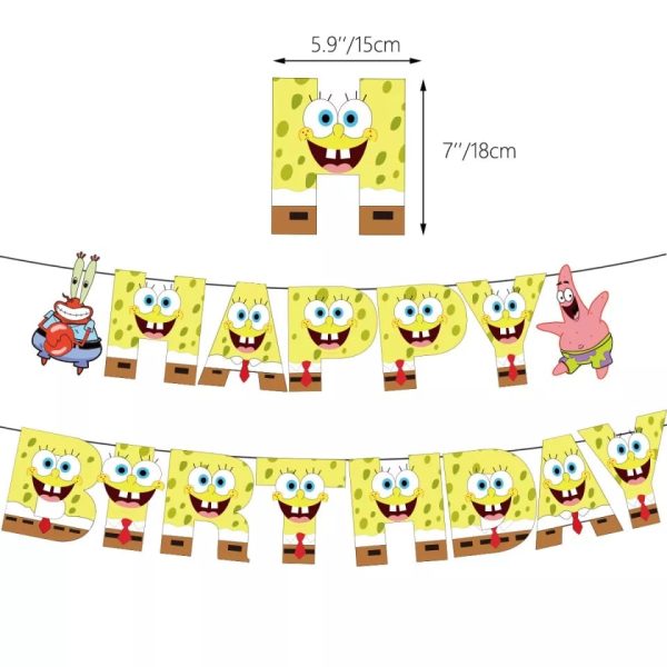 Banderín/ Guirnalda Decorativo para Cumpleaños Bob esponja - Imagen 2