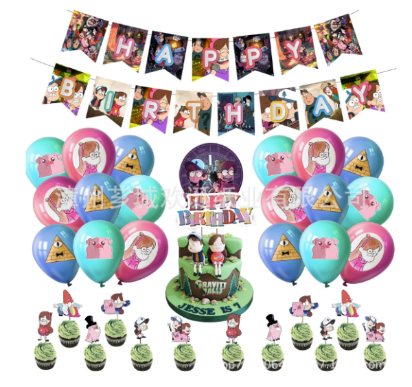 Set Decorativo Globos con Banderin y toppers Gravity Falls