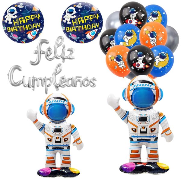 Set Globos Aluminio + Globos Látex Feliz Cumpleaños Astronauta
