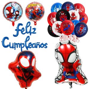 Set Globos Aluminio + 12 Globos Látex Feliz Cumpleaños Spiderman