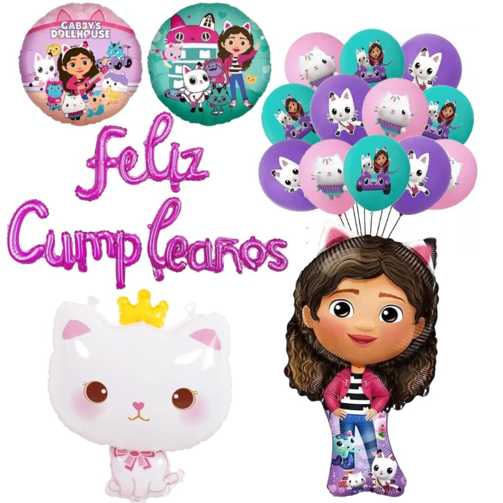 Set Globos Aluminio + 12 Globos Látex Feliz Cumpleaños Gaby casa de ...