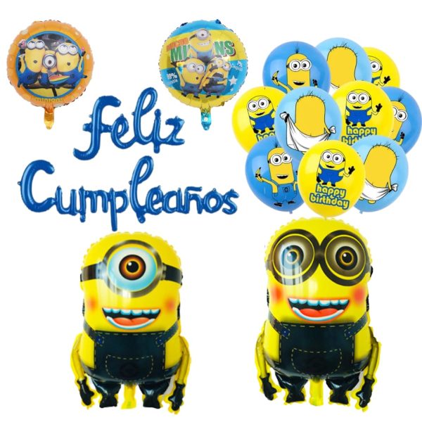 Set Globos Aluminio + 12 globos Látex Feliz Cumpleaños Minions