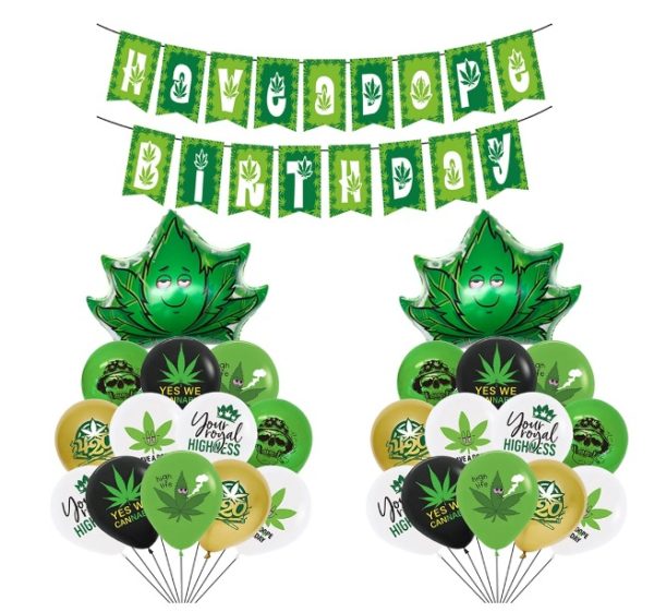 Set Decorativo Globos con Banderin Cannabis