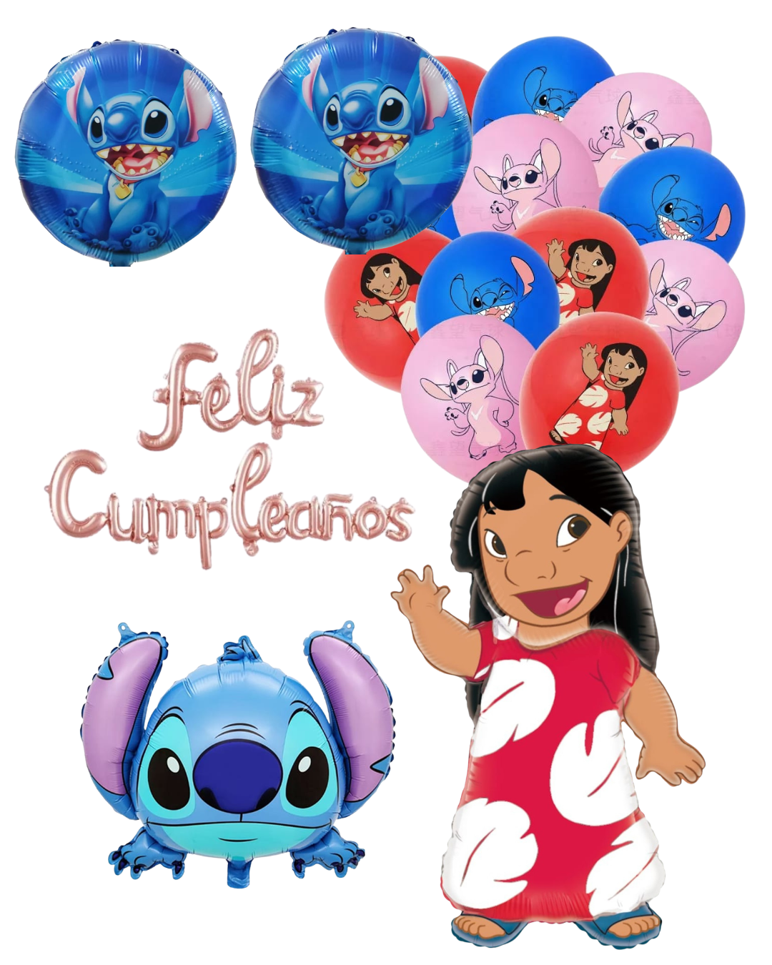 Set Globos Feliz Cumpleaños Lilo & Stich