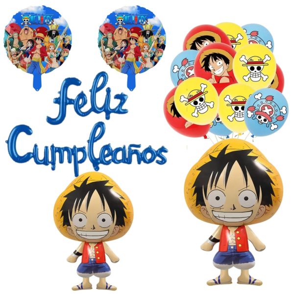 Set Globos Aluminio + 12 globos Látex Feliz Cumpleaños One Piece