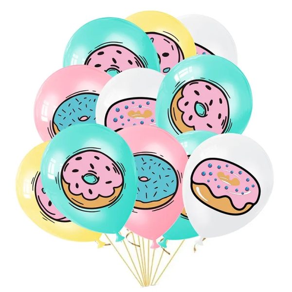 Pack 12 Globos Látex Cumpleaños Donas, Pastelitos