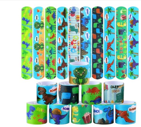 Pulseras Slap Decorativas 12 Unidades Cumpleaños Dinosaurio