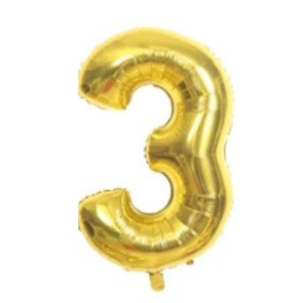 Globo Metálico Numero 3 Dorado 32" (70cm)