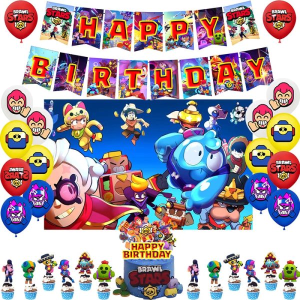 Set Decorativo + Fondo Telón Cumpleaños Brawl Stars