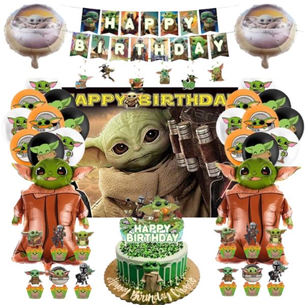 Set Decorativo + Fondo Telón Cumpleaños Baby Yoda