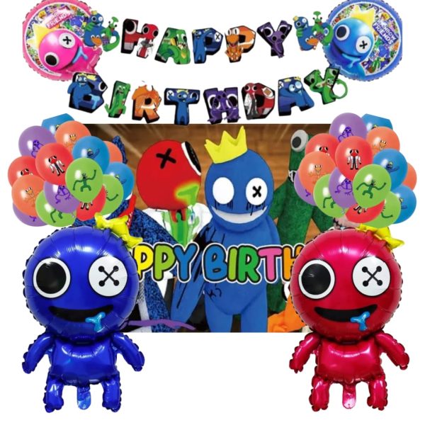Set Decorativo + Fondo Telón Cumpleaños Rainbow Friends