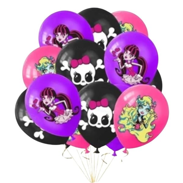Pack 12 Globos Látex Cumpleaños Monster High