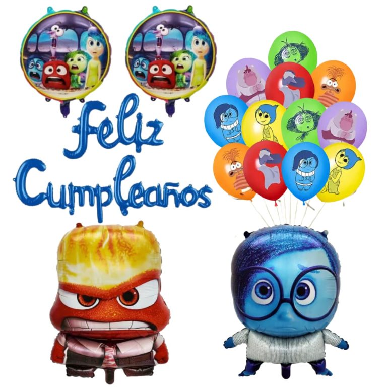 Set Globos Aluminio + 12 globos Látex Feliz Cumpleaños Intensamente mod