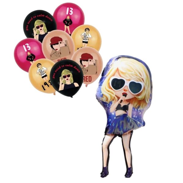 Set Globos Aluminio + 12 Látex Cumpleaños Taylor Swift