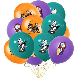 Pack 12 Globos Látex Cumpleaños  Extraño Mundo Jack Skellington