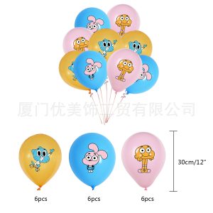 Pack 12 Globos Látex Cumpleaños Mundo de Gumball