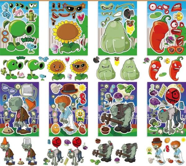 Set Stickers Pegatinas Rompecabezas Plantas & Zombies 16pzas