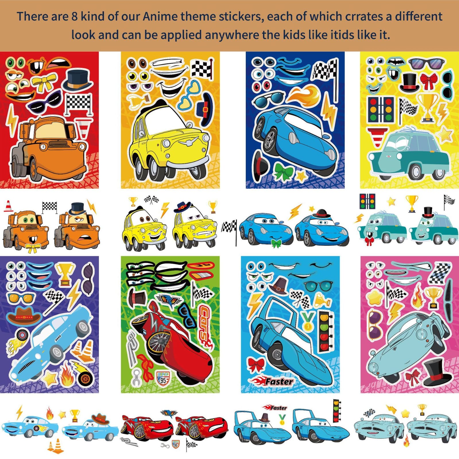 Set 16 Stickers Pegatinas Cars