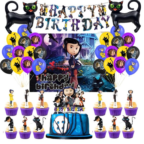 Set Decorativo + Fondo Telón Cumpleaños Coraline