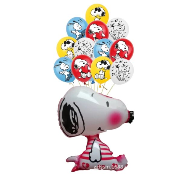 Set Globos Aluminio + 12 Látex Cumpleaños Snoopy