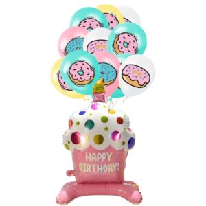 Set Globo Aluminio + látex Cupcake Feliz Cumpleaños Rosa