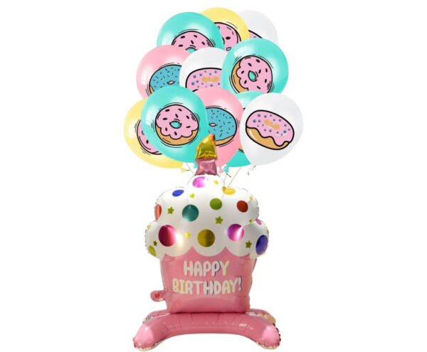 Set Globo Aluminio + látex Cupcake Feliz Cumpleaños Rosa