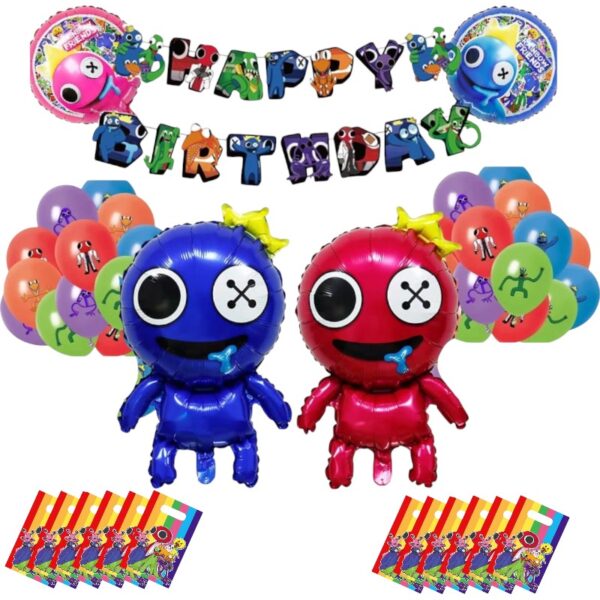 Set de globos mas banderín Rainbow Friends (rosa y azul)