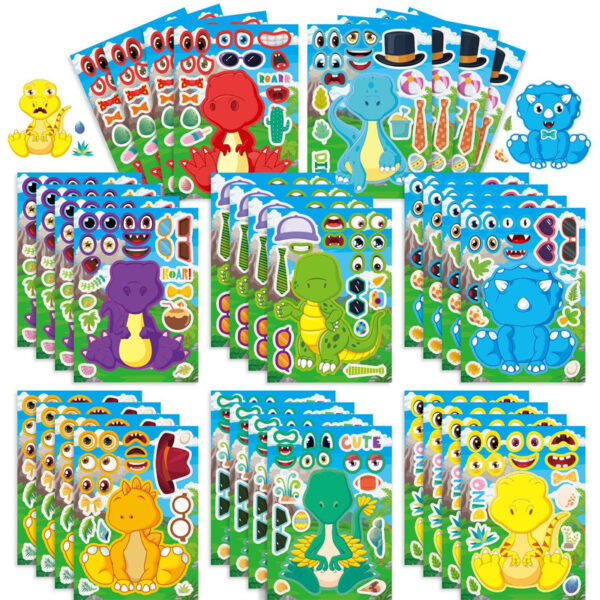 Set Stickers Pegatinas Rompecabezas Dinosaurio 16pzas - Imagen 2